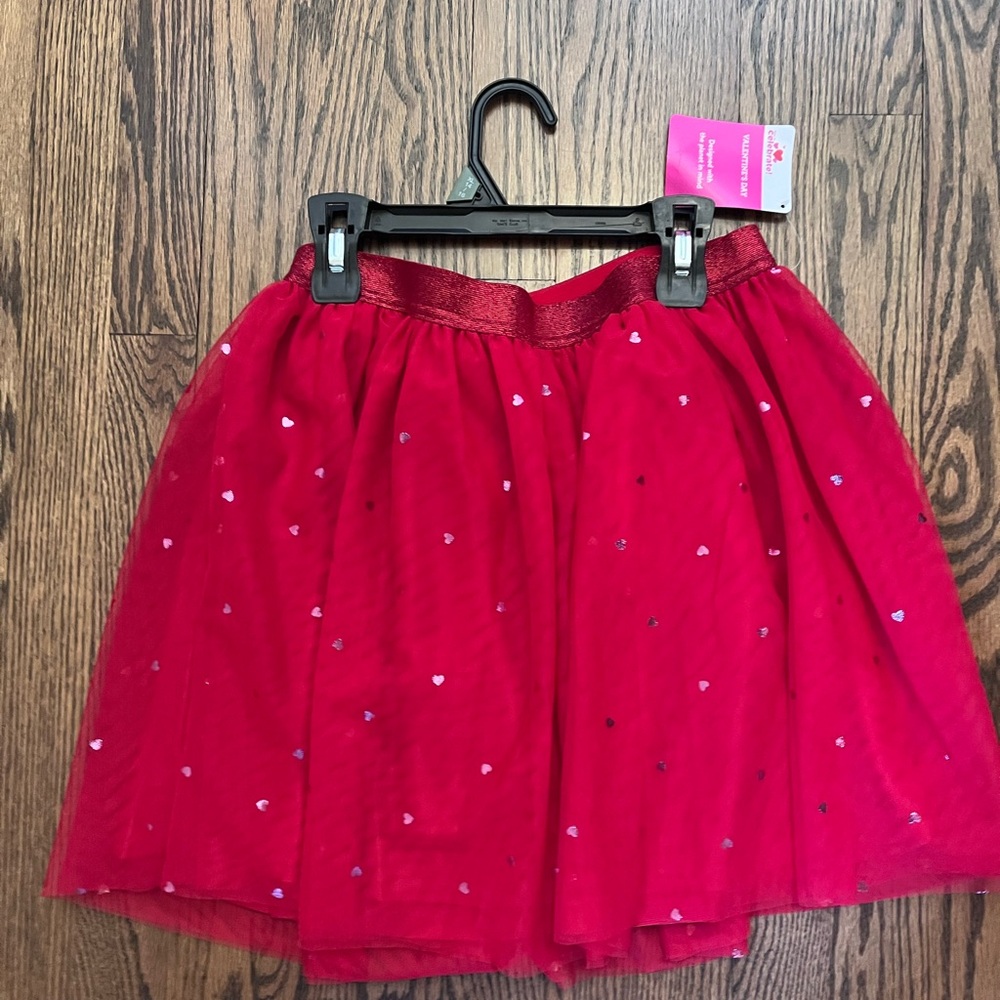 Girls' Red Heart-Print Tulle Skirt with Shimmer Waistband Tutu